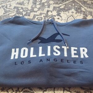 Hollister Men's Hoodie in Blue Distressed